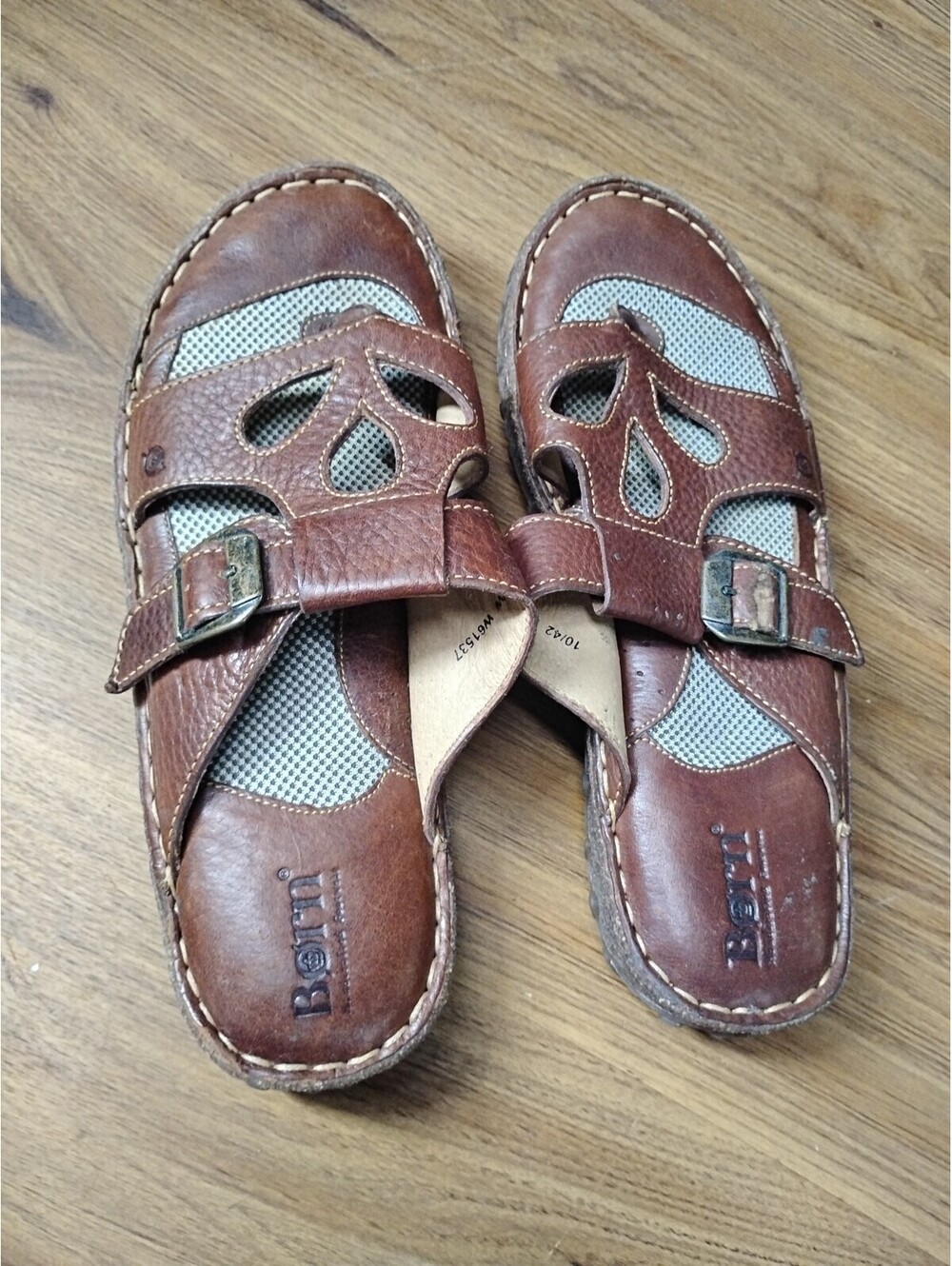 Born Brown Leather Slip On Slide Open Toe Sandals Women's 10M